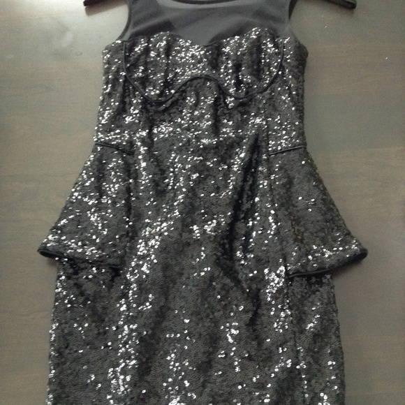 Sequin Dress, Peplum Cut, Mesh Neckline- WORN ONCE - Picture 6 of 8